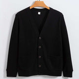 V Neck Down Sweaters Cardigan - XL, Black image