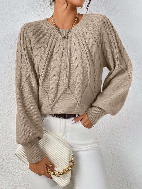 Pullover Sweaters Crewneck Lantern Sleeve Knit Sweater image 2