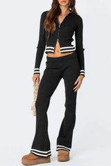 Long Sleeve Zip Up Crop Jacket Pants Set - S, Black image