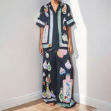 Short-Sleeve Button-Up and Wide-Leg Pants Set image 2