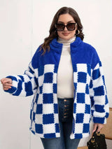 Blue Checkered Fleece Jacket - S, Blue image