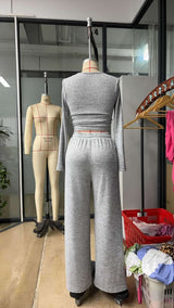 Button Placket Long Sleeve T-Shirt & Pants Set image 2