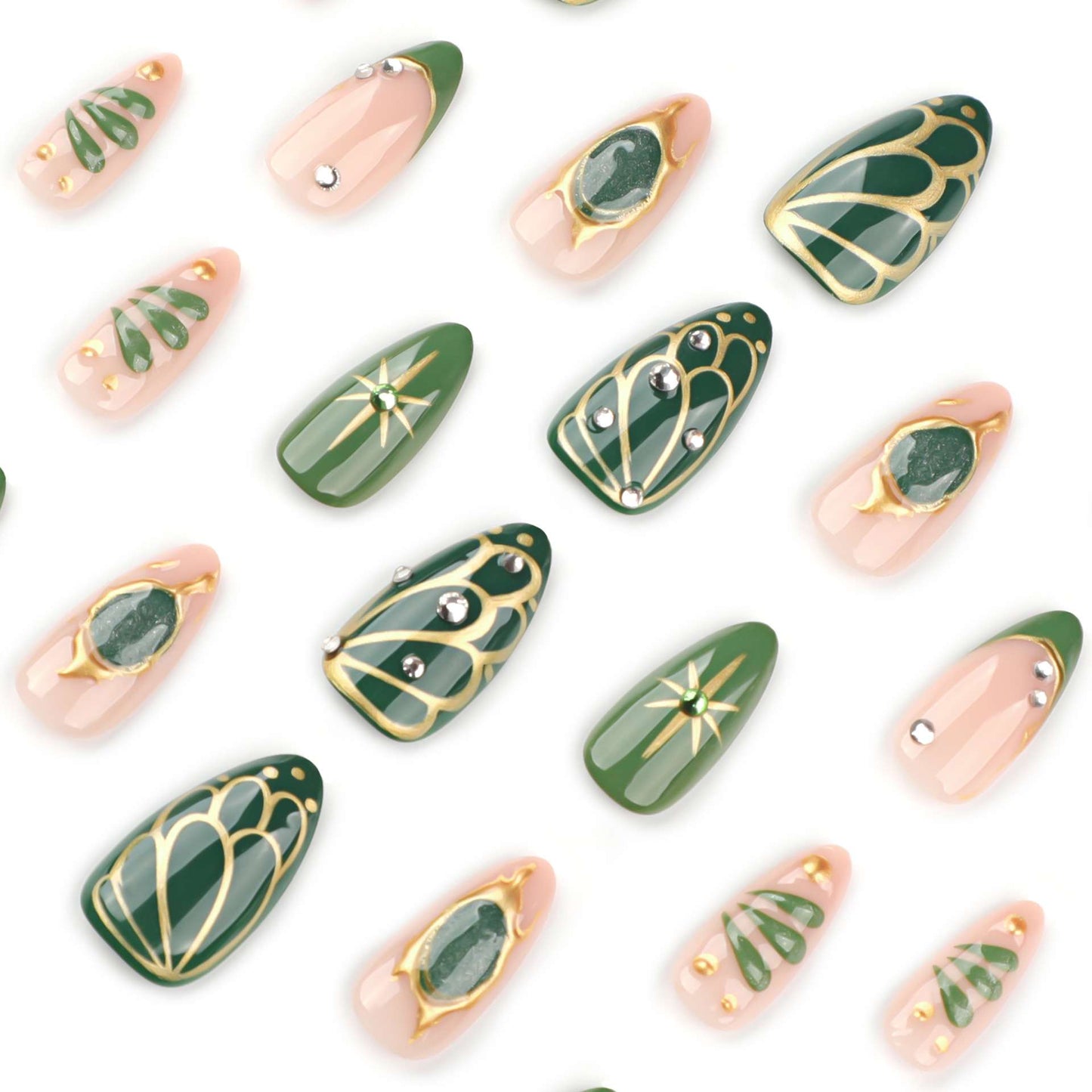Green and Nude Nail Art image 3