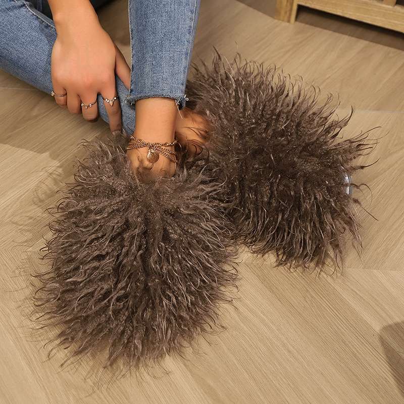 Vibrant Curly Faux Fur Slippers image 0