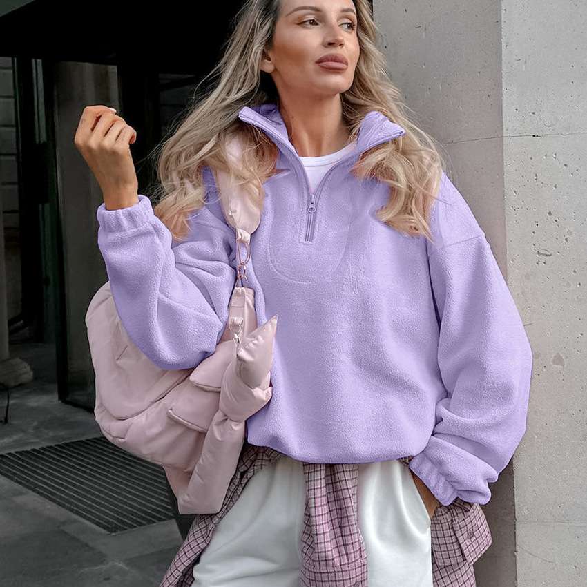 Casual Quarter-Zip Fleece Pullover - L, Purple image