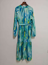 Abstract Print Maxi Dress with Tie Waist image 4