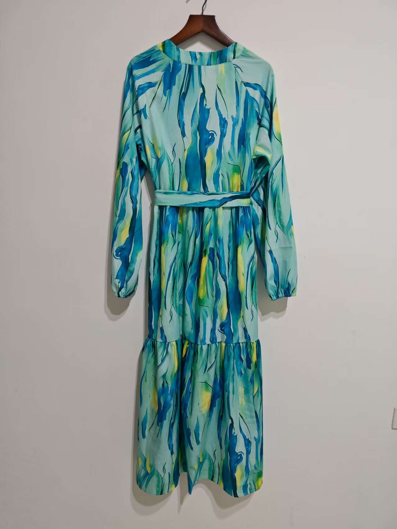 Abstract Print Maxi Dress with Tie Waist image 4
