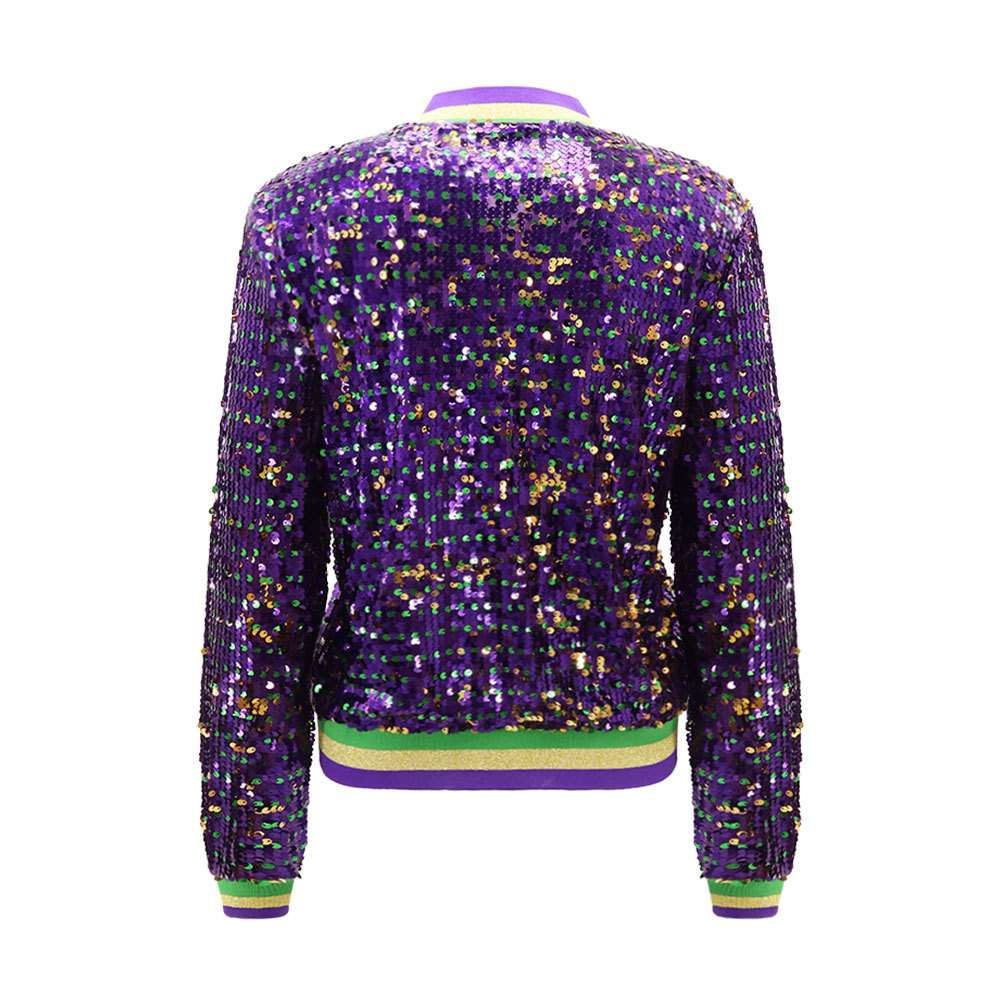 Sequin Stripe Zip-Up Bomber Jacket image 2