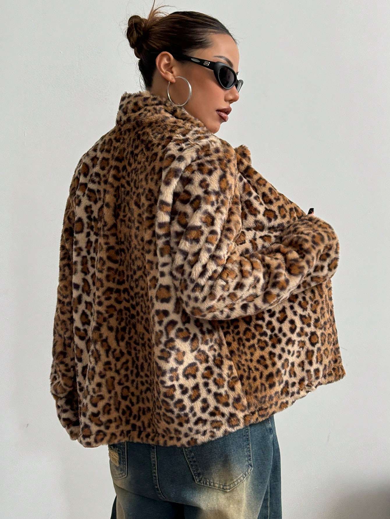 Leopard Print Faux Fur Button-Up Jacket image 4