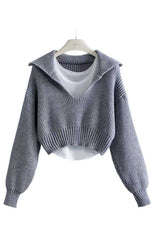 Cropped Knit Pullover Sweater - XL, Grey image
