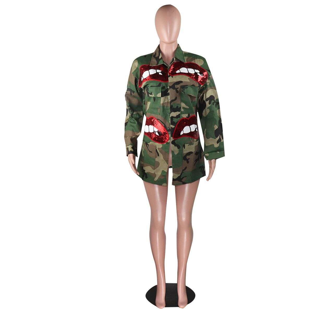 Fashion Lip Print Camo Jacket image 4