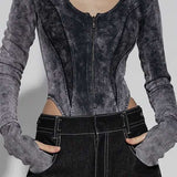 Futuristic Grey Zip-Up Bodysuit Top image 6