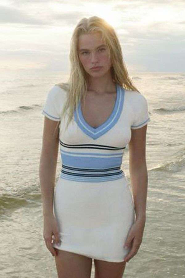 Striped V-Neck Beach Dress image 0