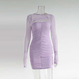 Ruched Bodycon Dress with Sheer Long Sleeves image 4
