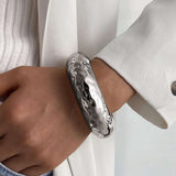 Chunky Wide Bangle - Free Size, Silver image