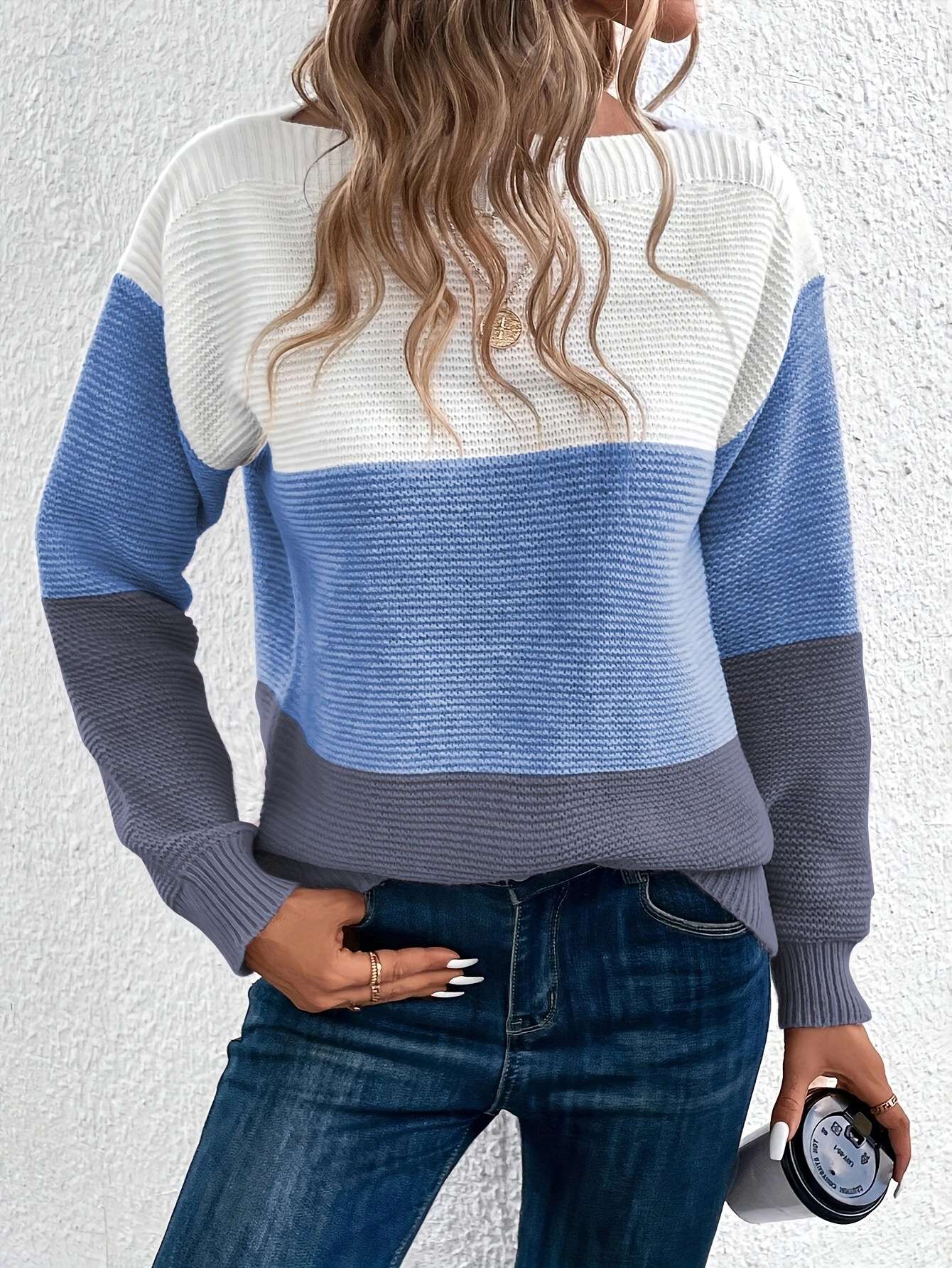 Modern sweater with splicing and a boat neckline image 5