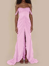 Off-Shoulder Pink Ruffled Gown image 4