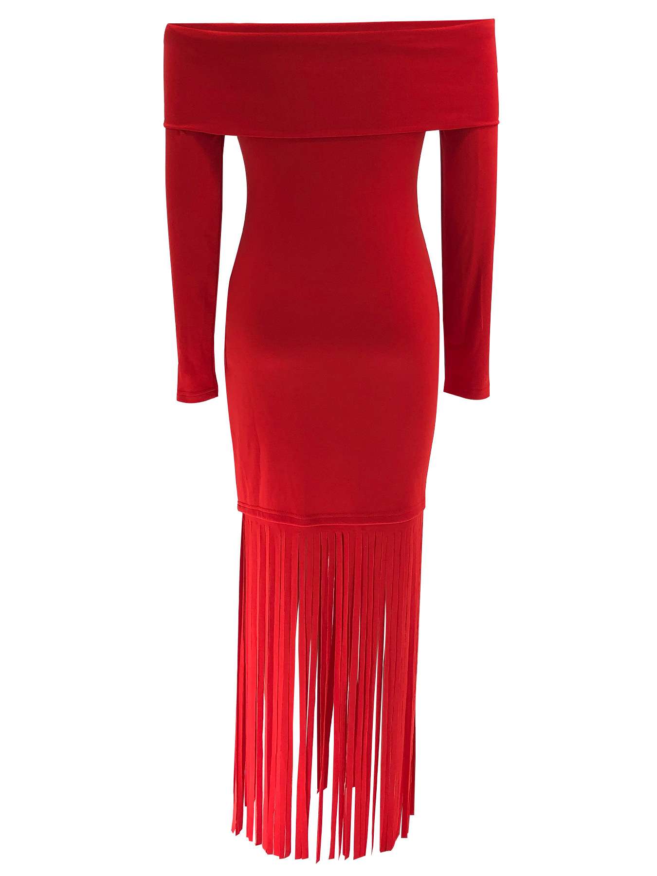 Off Shoulder Fringed Evening Maxi Dress image 5