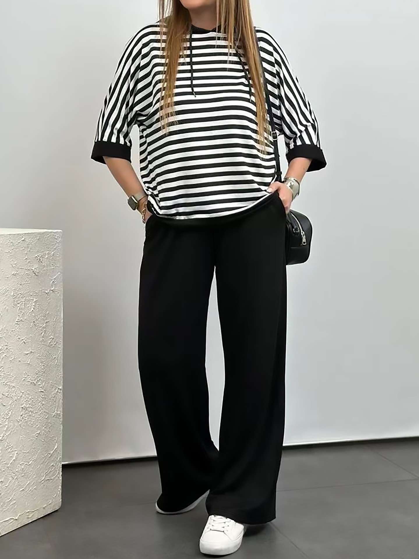 Casual Striped Oversized Top & Wide-Leg Pants image 4