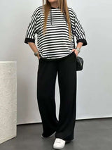 Casual Striped Oversized Top & Wide-Leg Pants image 4