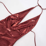 Metallic Cowl Neck Sleeveless Romper image 6