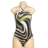 Stylish One-Shoulder Camouflage Print Bodysui - L, Multi Green image