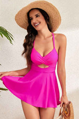 Sexy Patchwork Cut-Out Front Tankini Swimsuit 2pcs Set image 3