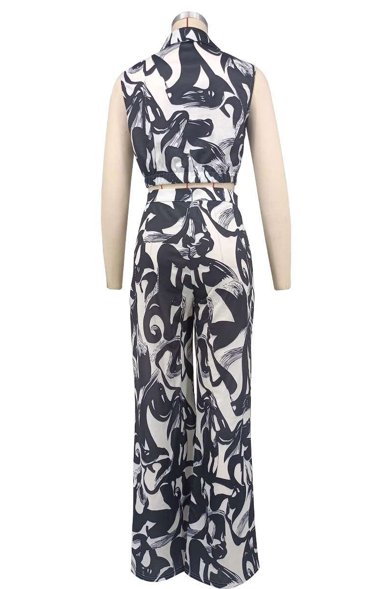 Abstract Print Sleeveless Top with Wide-Leg Pants image 3
