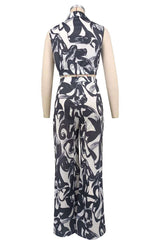 Abstract Print Sleeveless Top with Wide-Leg Pants image 3