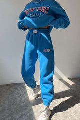 Relax Fit Short Sleeve Sweatshirt Set - XL, Blue image