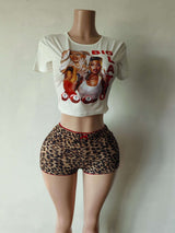Leopard Print Casual Graphic Crop Top with Shorts Set image 1