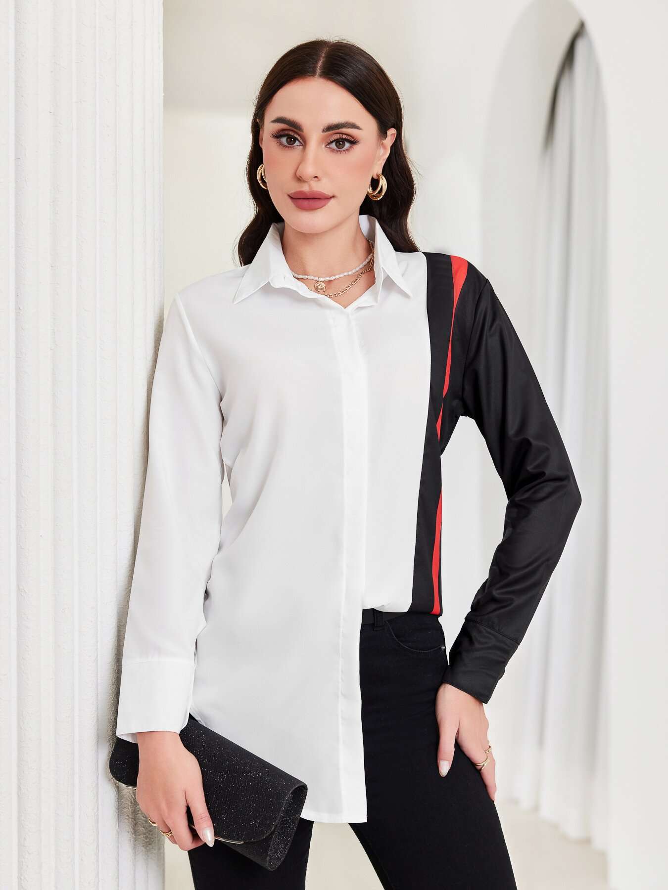 Striped Shirt Casual Colar, Long Sleeve, Button Front Shirt image 1