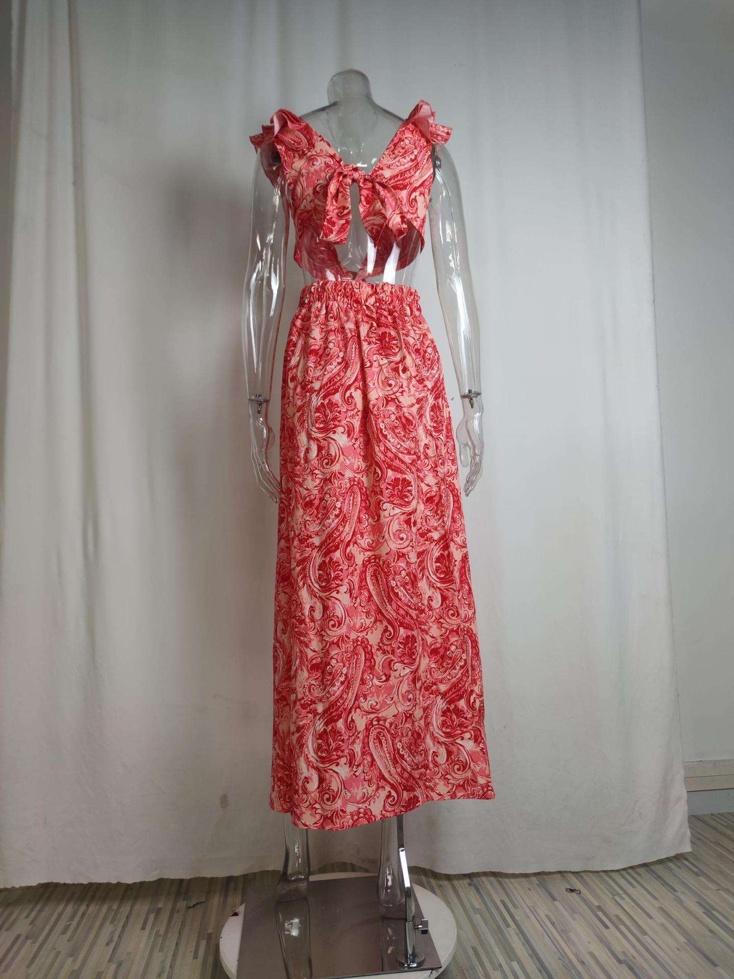 Cut-Out Maxi Dress with Ruffle Details - L, Orange image