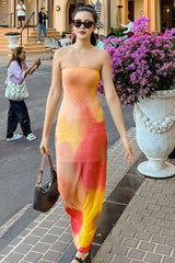 Elegant Tie-Dye Strapless Maxi Dress - L, Orange image