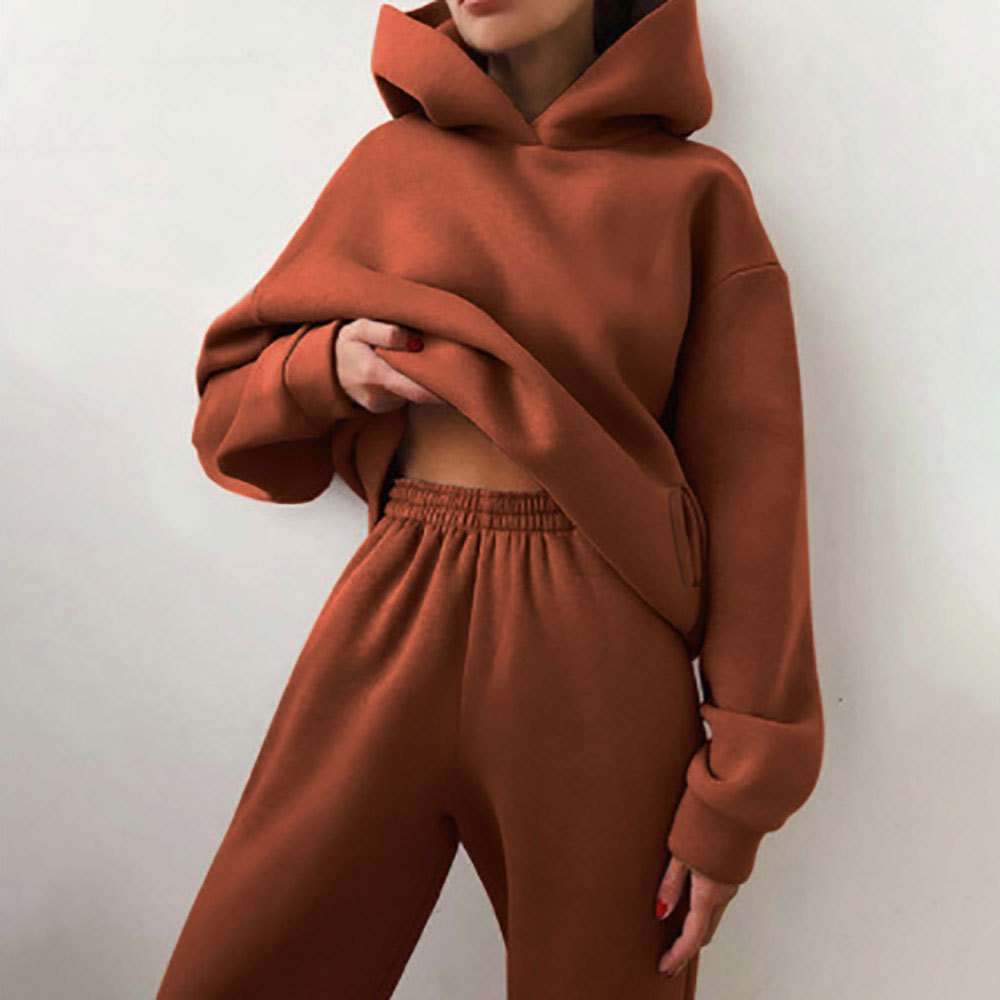 Cozy Hooded Sweatshirt & Jogger Set - M, Brown image