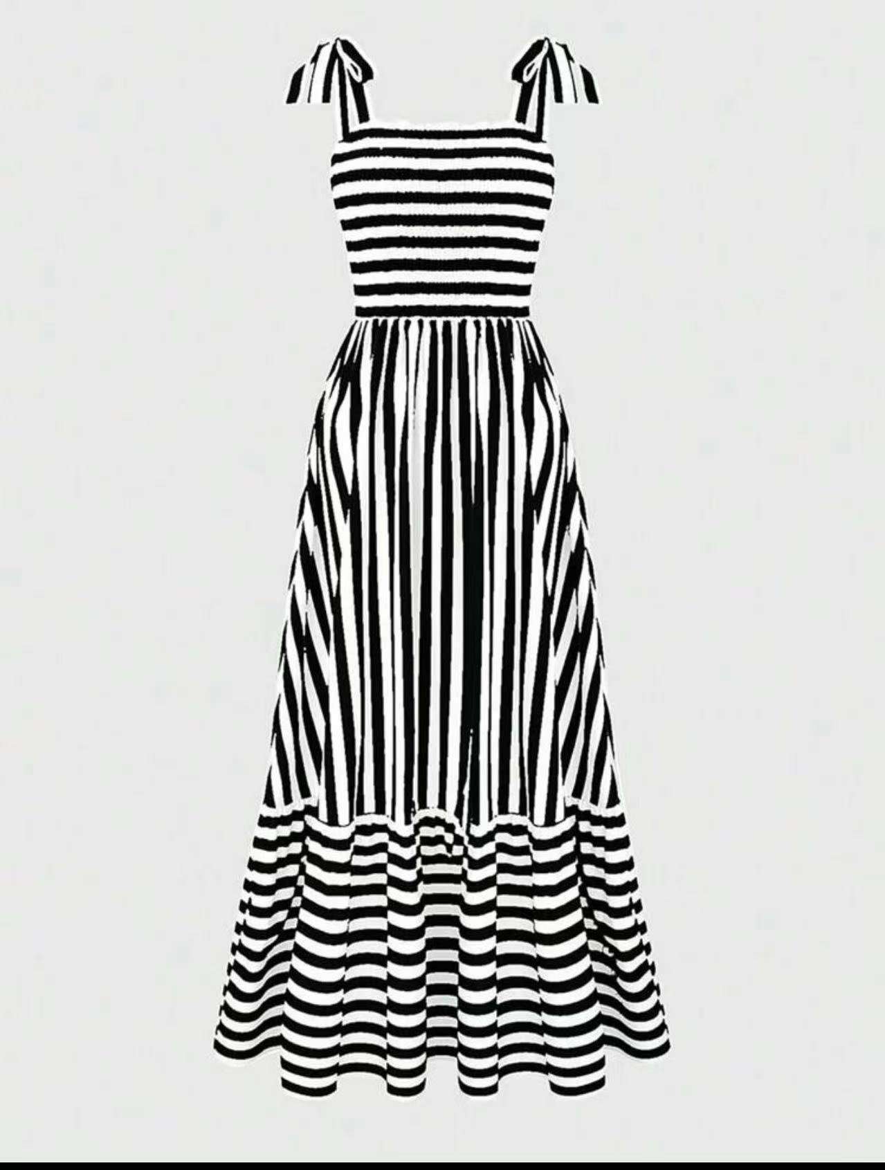 Striped Tie-Shoulder Maxi Dress - S, Black image