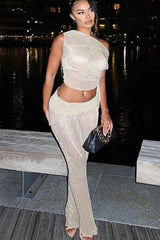 Sexy SeeThrough Drawstring Pants Crop Top Night Out Set image 2