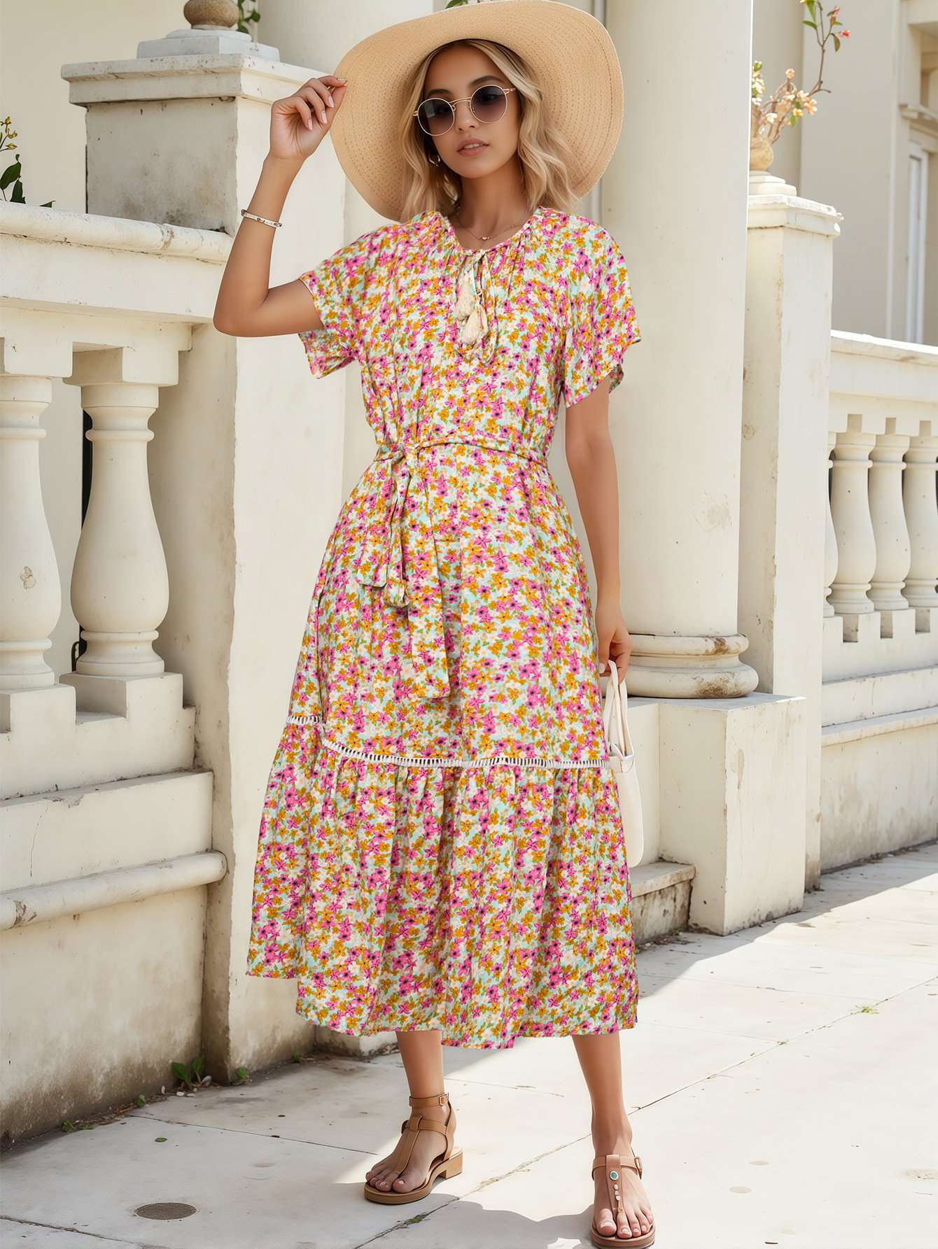 Multicolor Floral Tie-Front Maxi Dress image 1