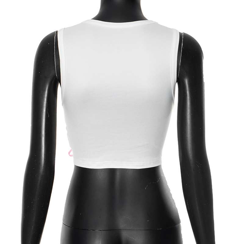 Crop Top Tank with Text & Side Ribbon Details image 2