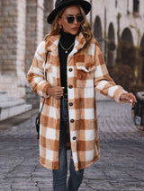 Casual Faux Shearling Midi Long Plaid Shirt Coats image 1