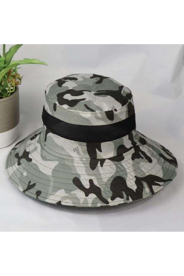 Camo Print Wide Brim Bucket Hat image 0