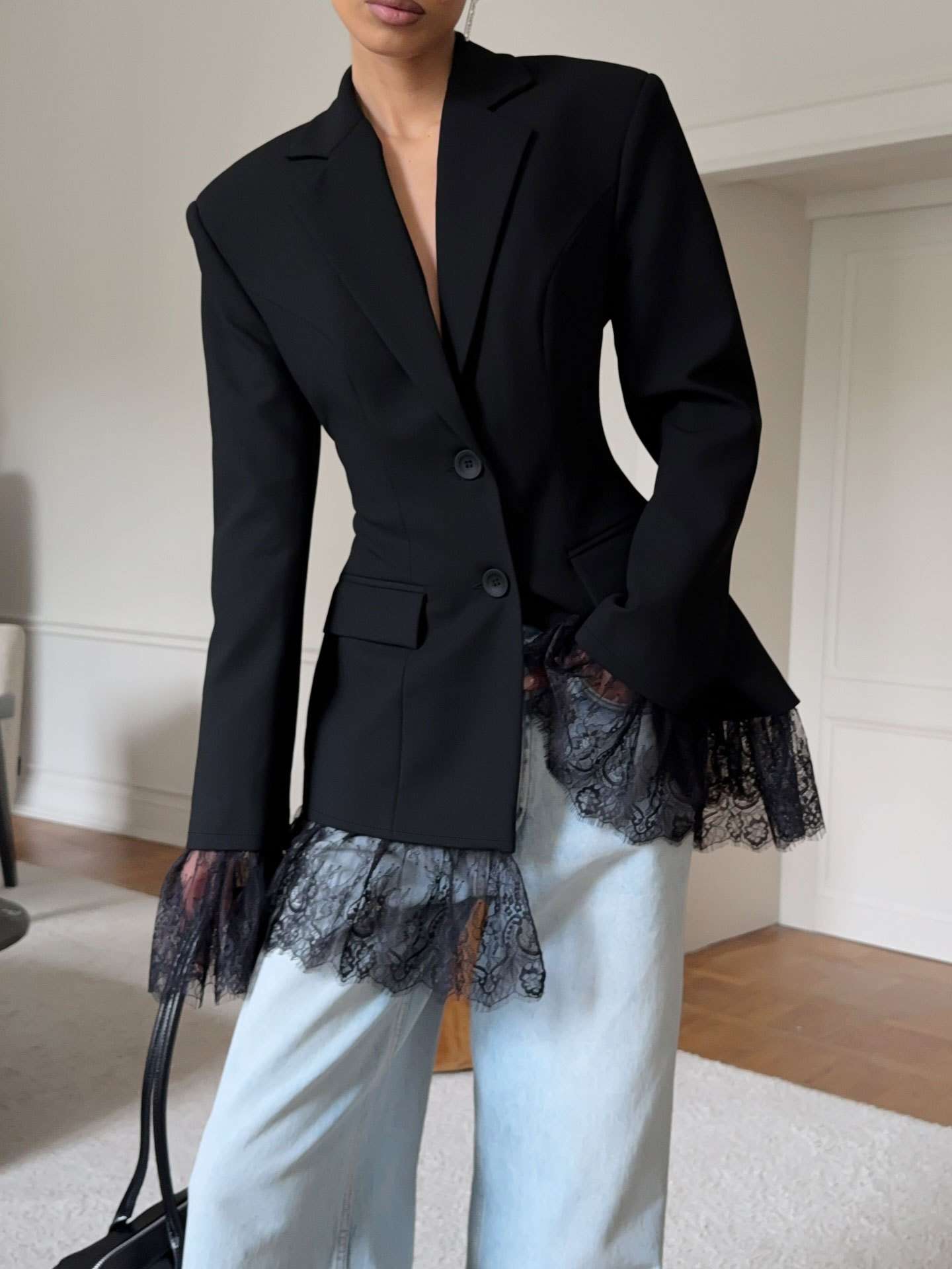 Structured Jacket with Lace Trim Details image 2