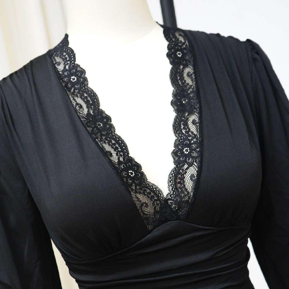 Elegant Lantern Sleeve V Neck Blouse Bodysuit image 2