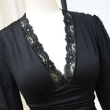 Elegant Lantern Sleeve V Neck Blouse Bodysuit image 2