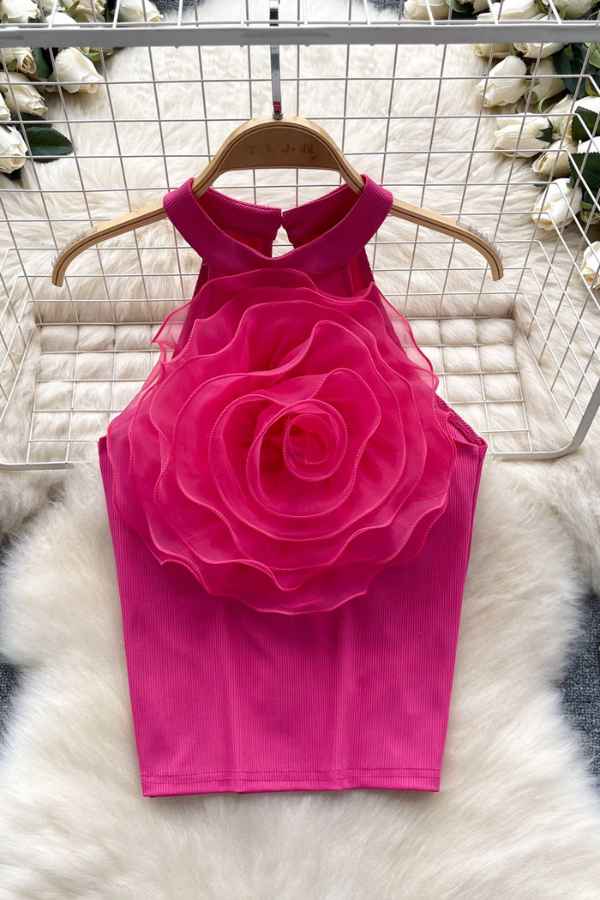 Flower Detail High Neck Sleeveless Fashion Top image 0