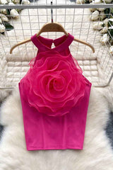 Flower Detail High Neck Sleeveless Fashion Top image 0