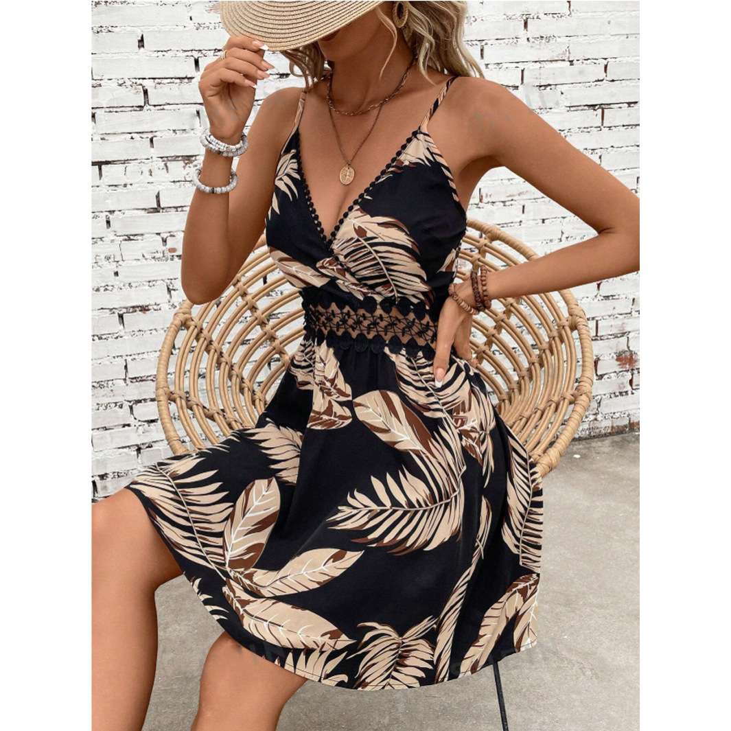 Tropical Leaf Print Sleeveless Dress image 4