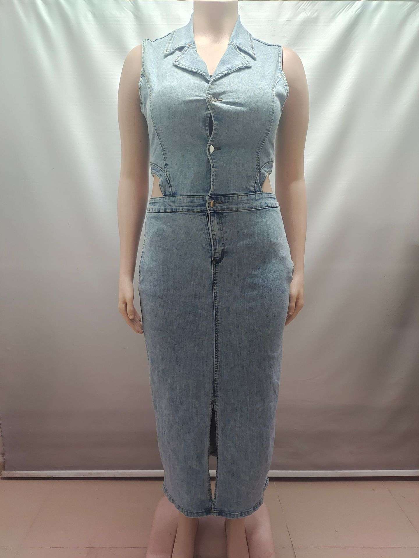 Stylish Cutout Denim Dress with Front Slit image 6