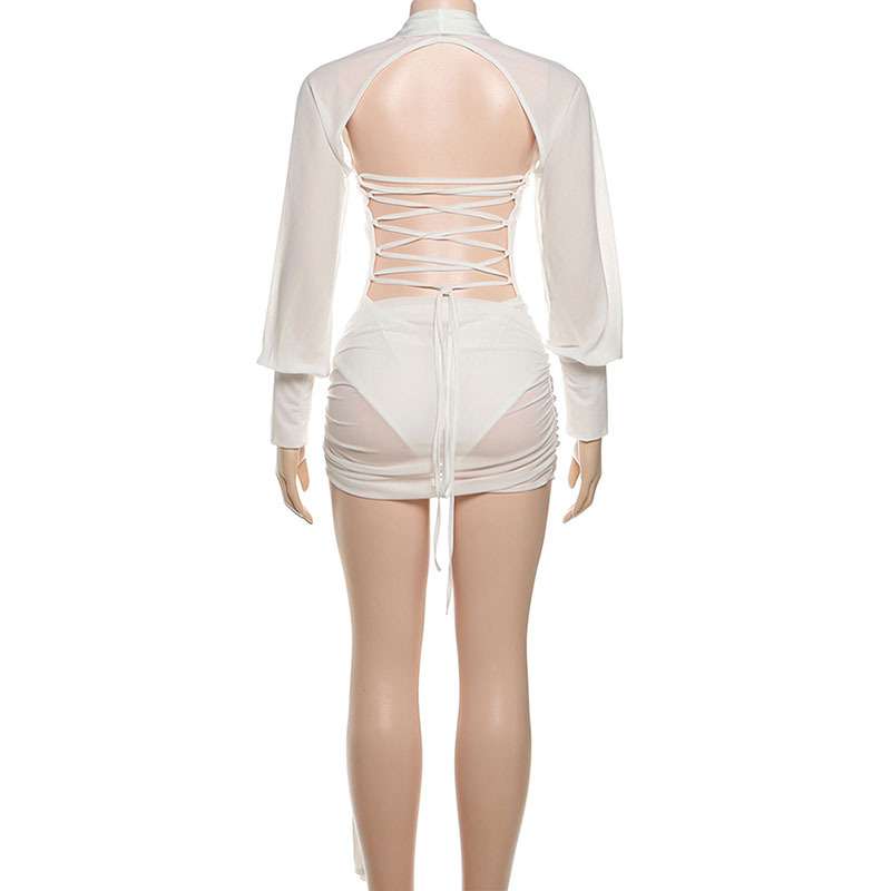 Deep V-Neck Mini Dress with Side Tie Detail image 5