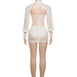 Deep V-Neck Mini Dress with Side Tie Detail image 5